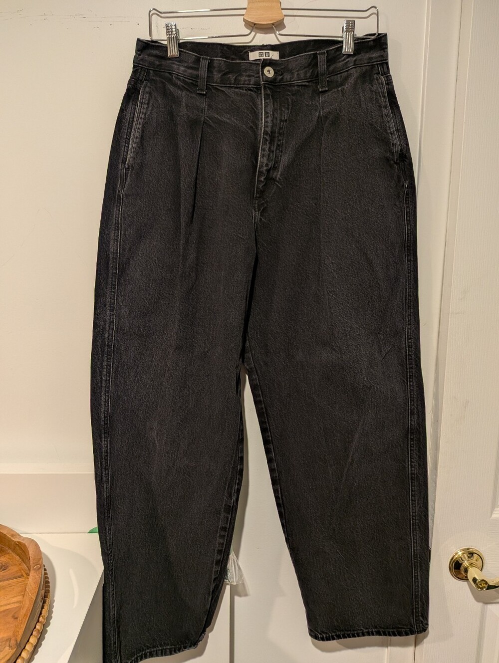 UNIQLO U High-Waisted Denim Barrel Leg Tucks Pants Black 29
